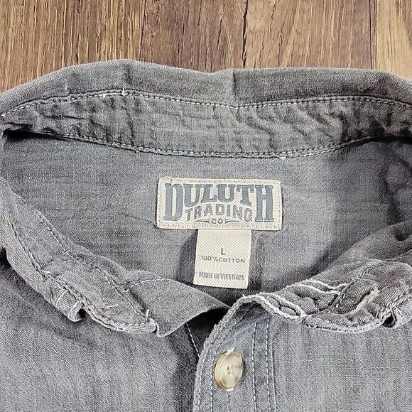 Duluth Trading Co Shirt Mens Large Gray Button Up Short Sleeve Cotton Camp - Picture 2 of 7